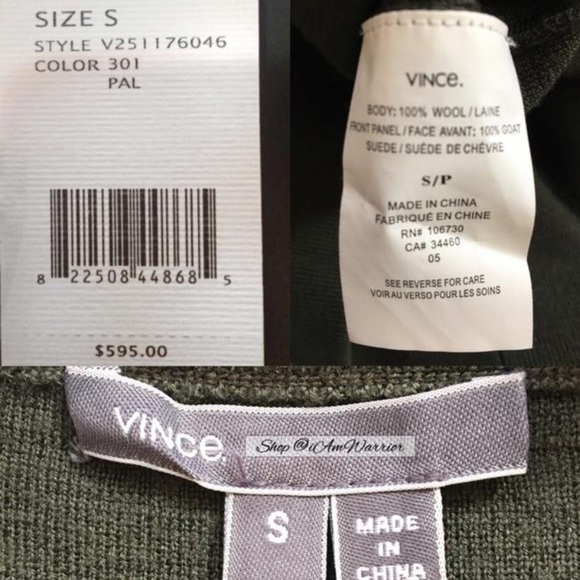 Vince olive genuine suede & wool zip up bomber jacket *shop@iamwarrior - Picture 8 of 9